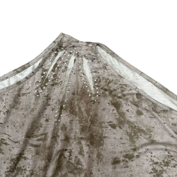 Vocal Off Shoulder Cutout Tee Rhinestone Acid Wash Gray Grunge Biker Size XL - Picture 2 of 5